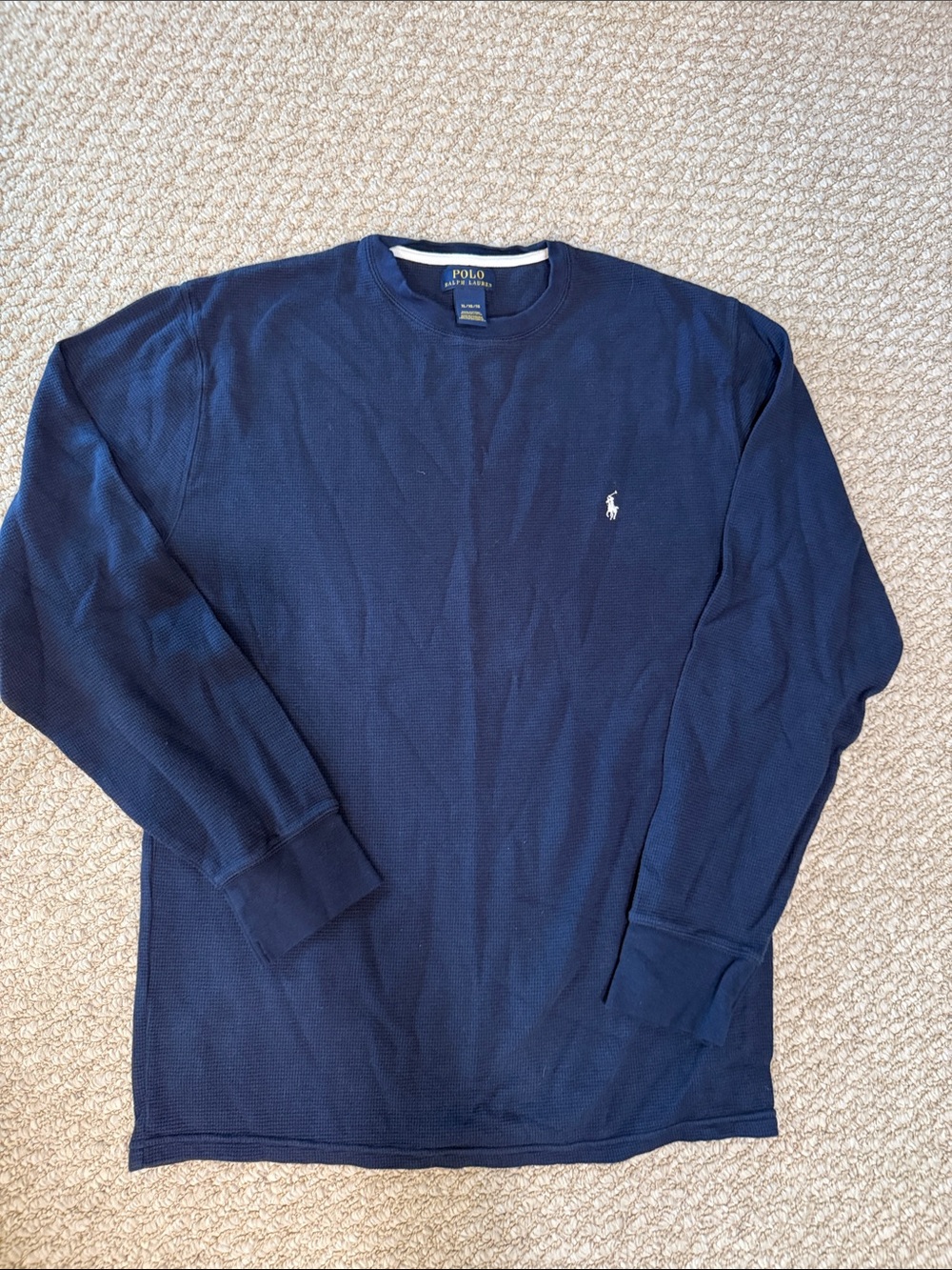 Polo by Ralph Lauren Navy Long-Sleeve Waffle Crew Shirt with White Pony